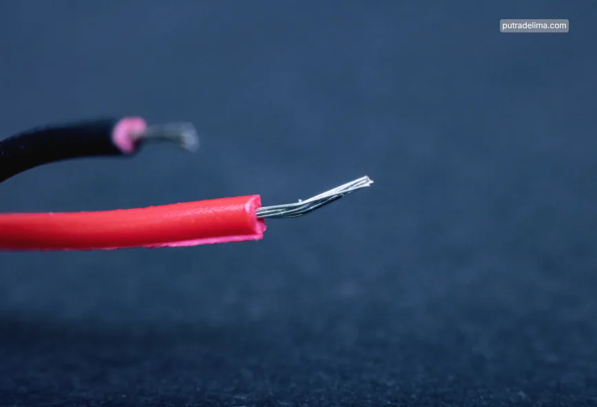 Dua ujung kabel listrik berwarna merah dan hitam