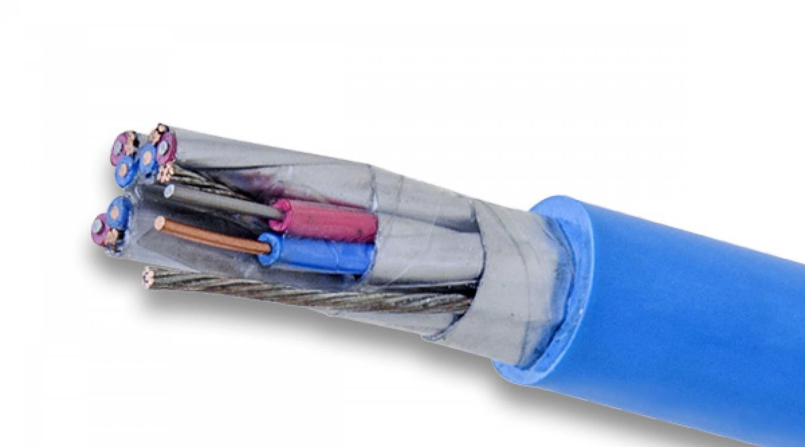 a close up of a blue cable with wires Kabel Metal Indonesia