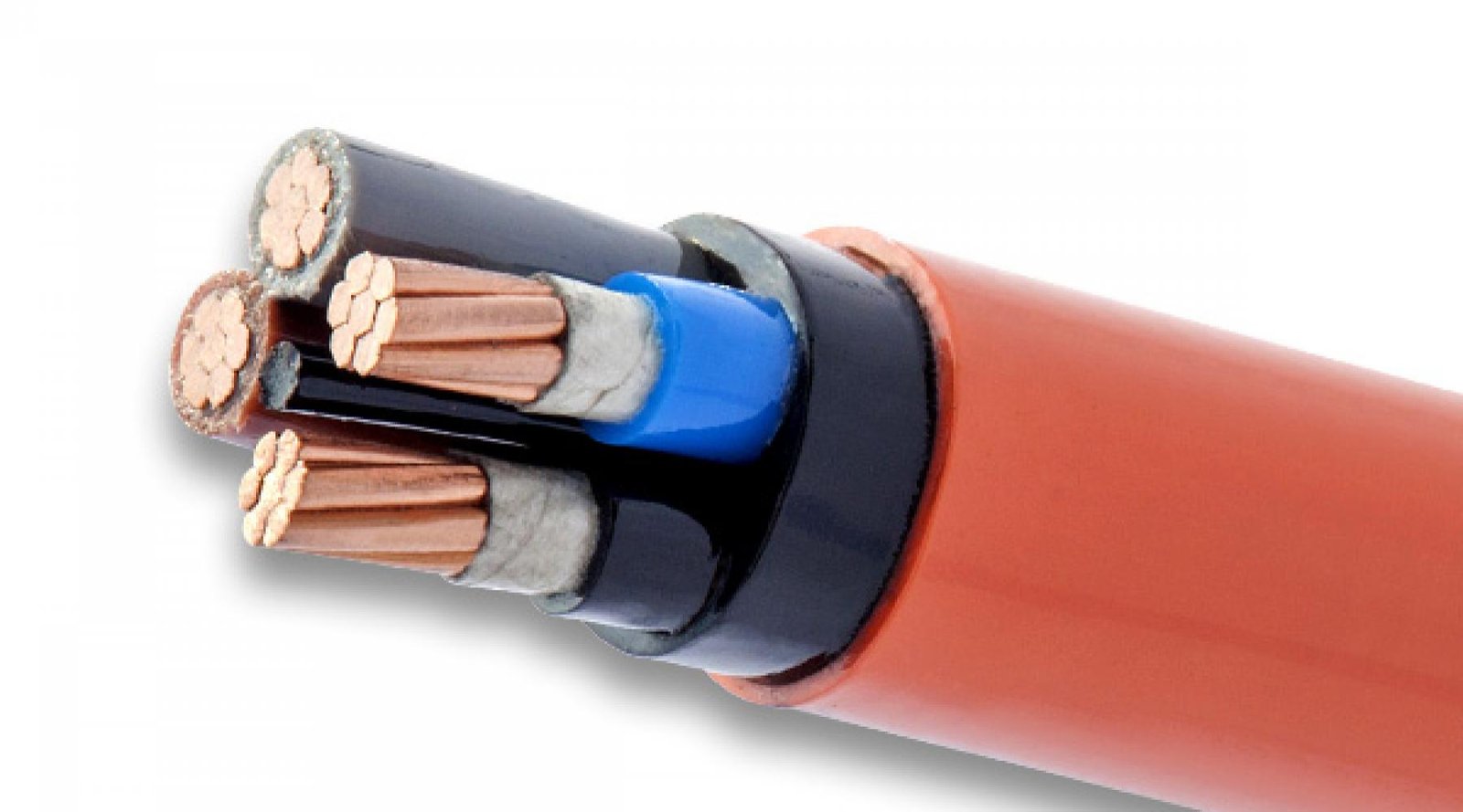 a close up of a close up of a cable with a blue wire Kabel Metal Indonesia